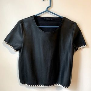 Zara Leather Top w Wool Stitching